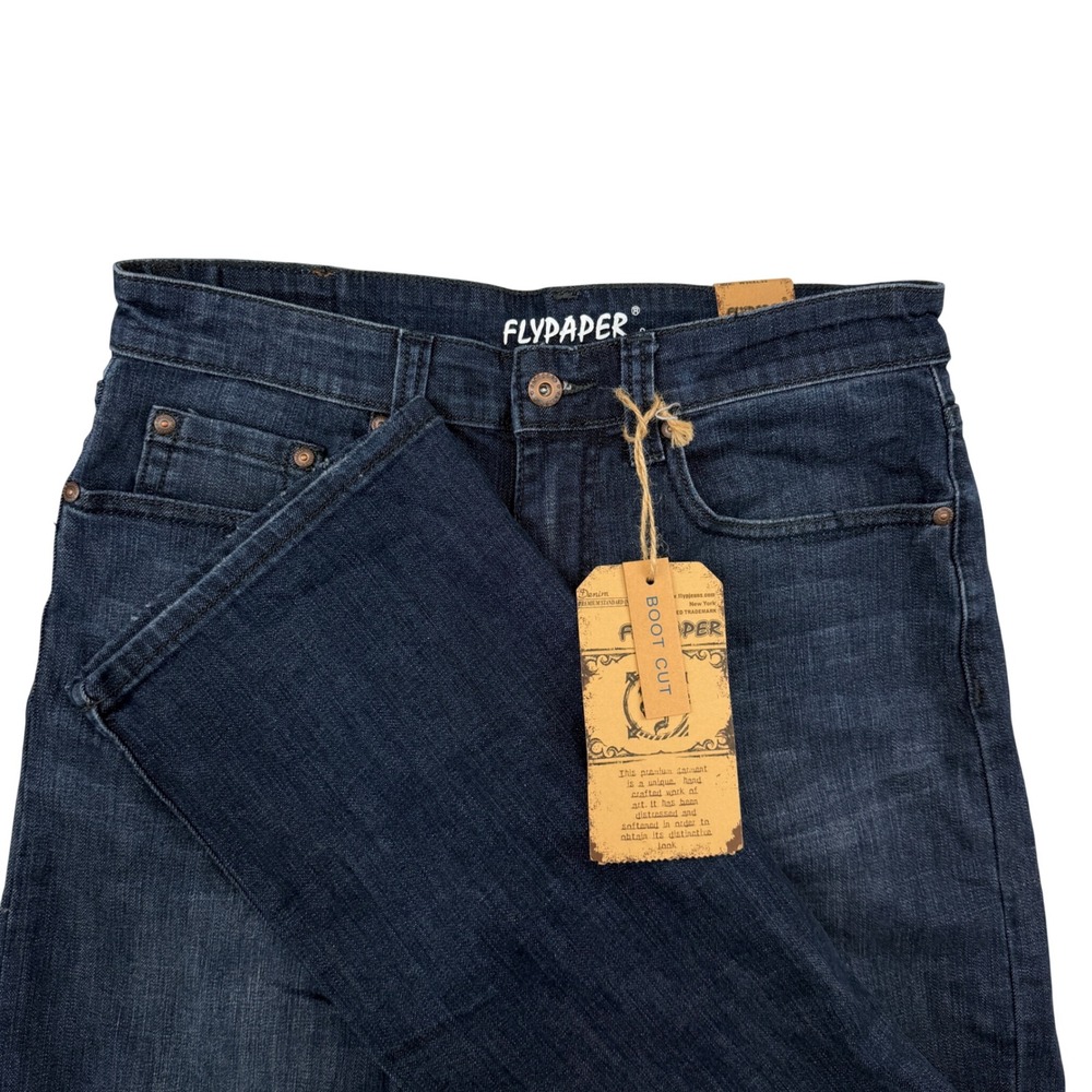 NEW Flypaper FLT9618 Jeans Mens W30xL32 Dark Wash Boot Cut Embroidered Pockets